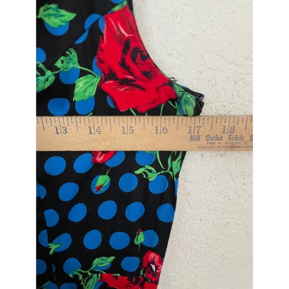 Hearts & Roses Rockabilly Dress Size 8 Blue Polka Dot Rose Print Retro Pinup - Picture 8 of 8
